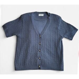 ALFRED DUNNER Womens L Blue Knitwear Cardigan with Cable Knit Pattern